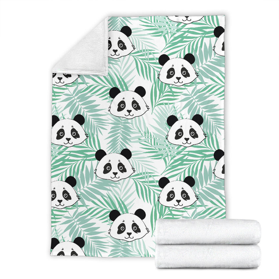 Panda Pattern Tropical Leaves Background Premium Blanket