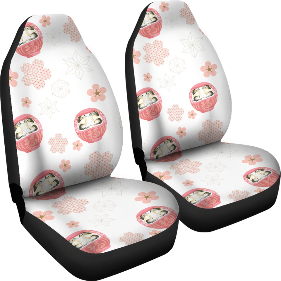 Daruma Japanese Wooden Doll Cherry Blossom Flower Pattern Universal Fit Car Seat Covers