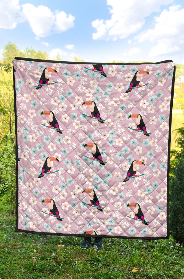 Beautiful Toucan Flower Leaves Premium Quilt