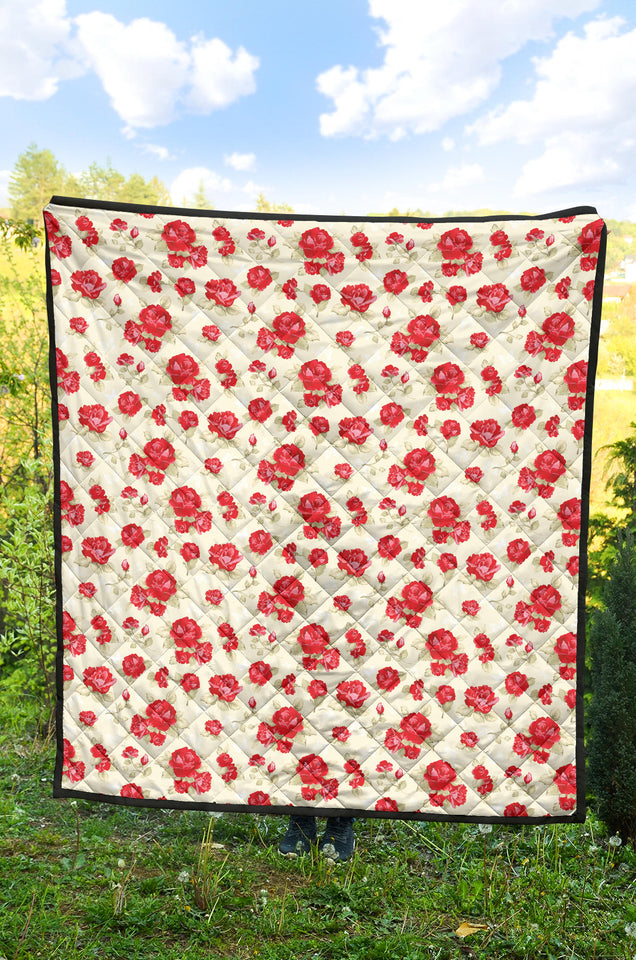 Rose Pattern Print Design 01 Premium Quilt
