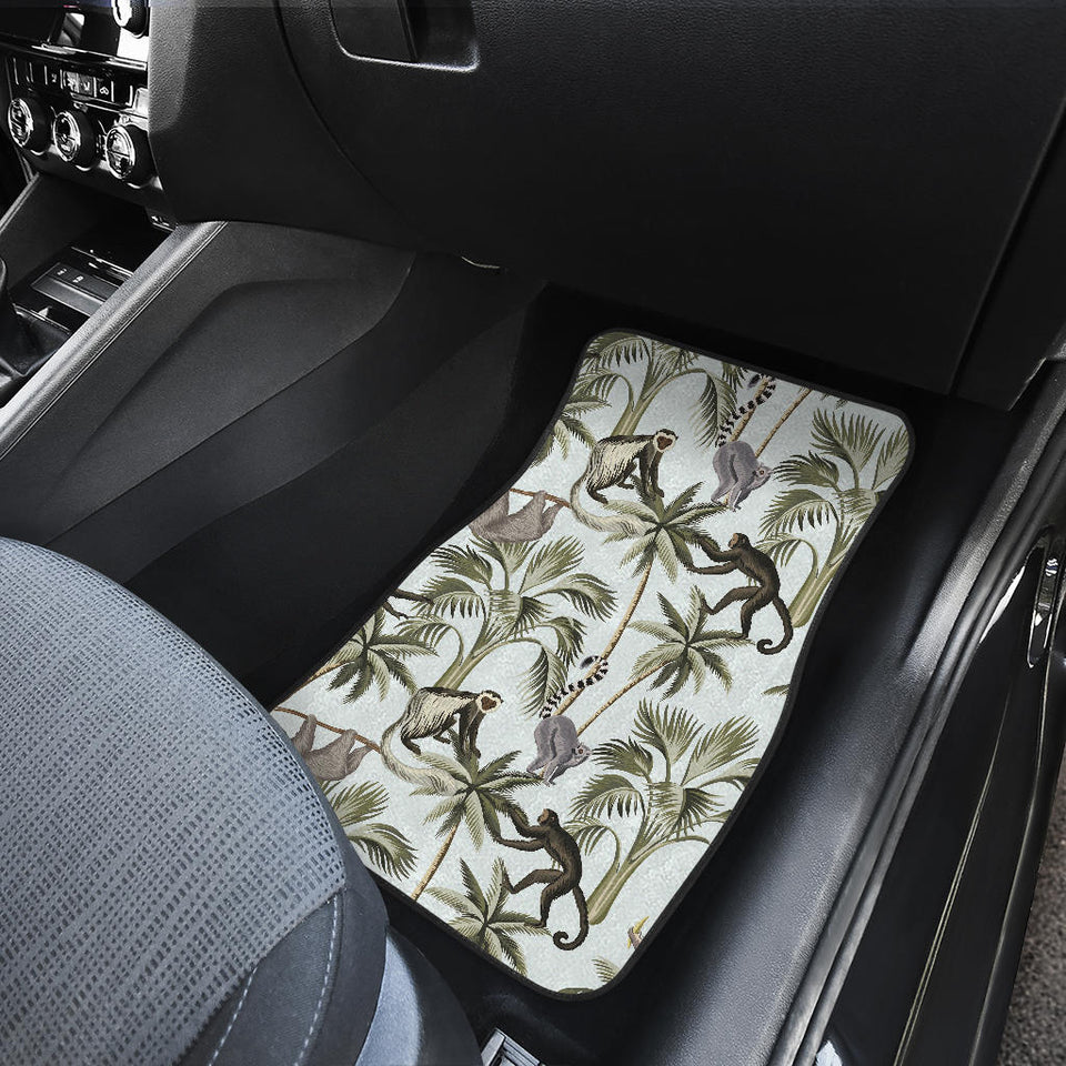 Monkey Sloth Lemur Palm Trees Pattern Front Car Mats