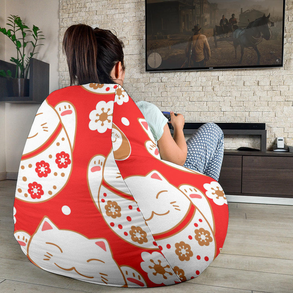 Cute Maneki Neko Lucky Cat Red Background Bean Bag Cover