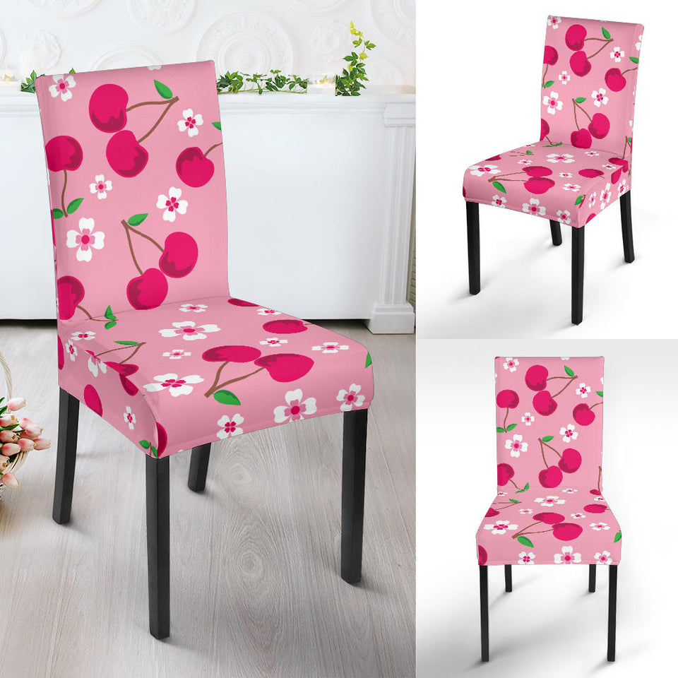 Cherry Flower Pattern Pink Background Dining Chair Slipcover
