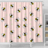 Cute Bee Flower Pattern Pink Background Shower Curtain Fulfilled In US