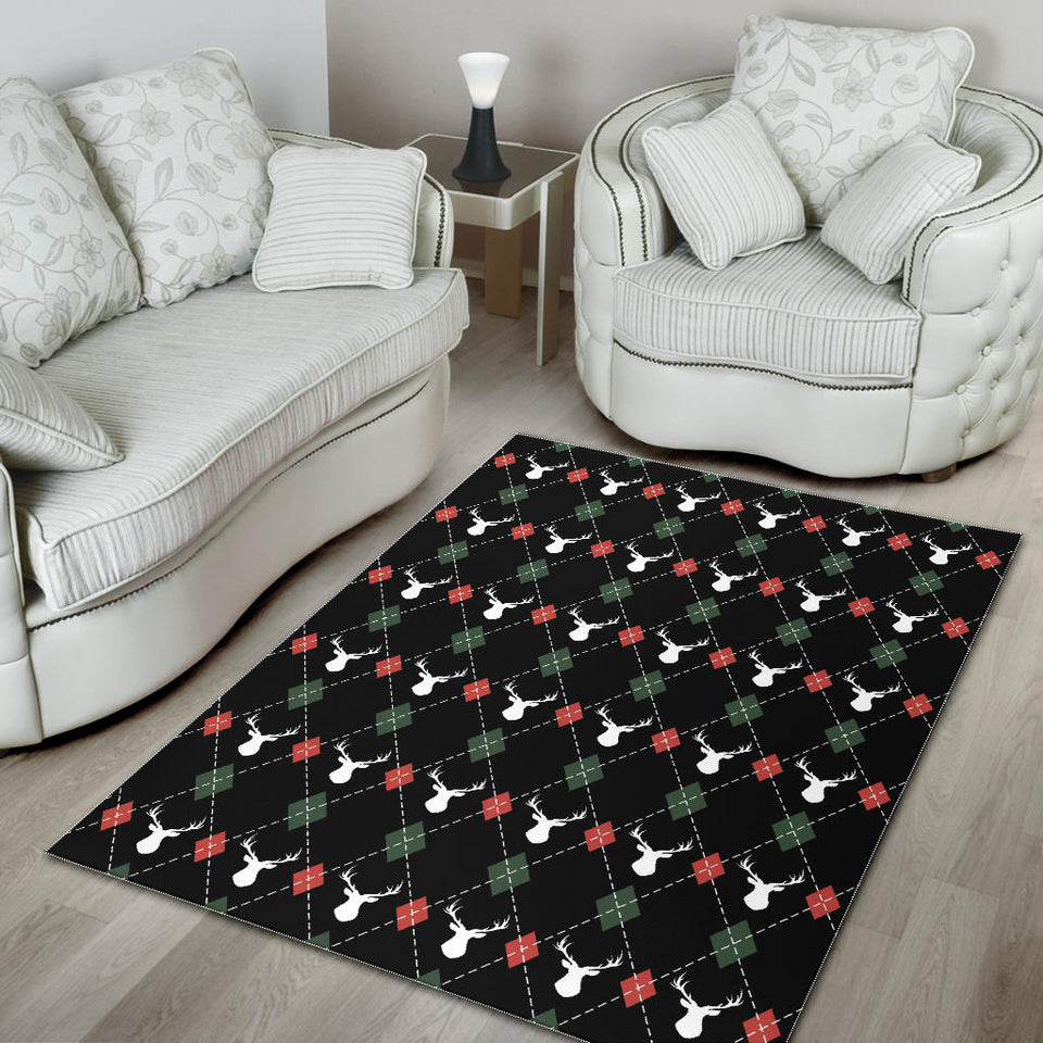 Deer Christmas New Year Pattern Argyle Area Rug