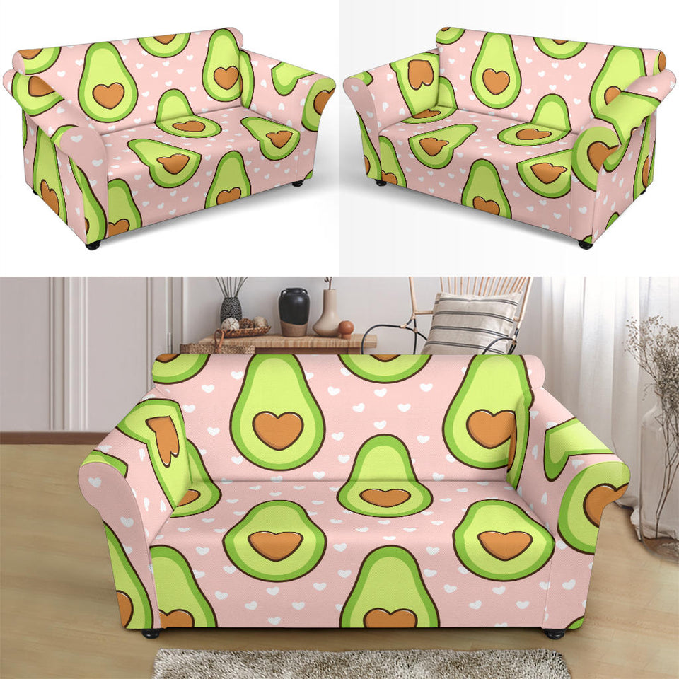 Avocado Heart Pink Background Loveseat Couch Slipcover