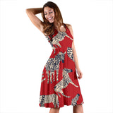 Zebra Abstract Red Background Sleeveless Midi Dress