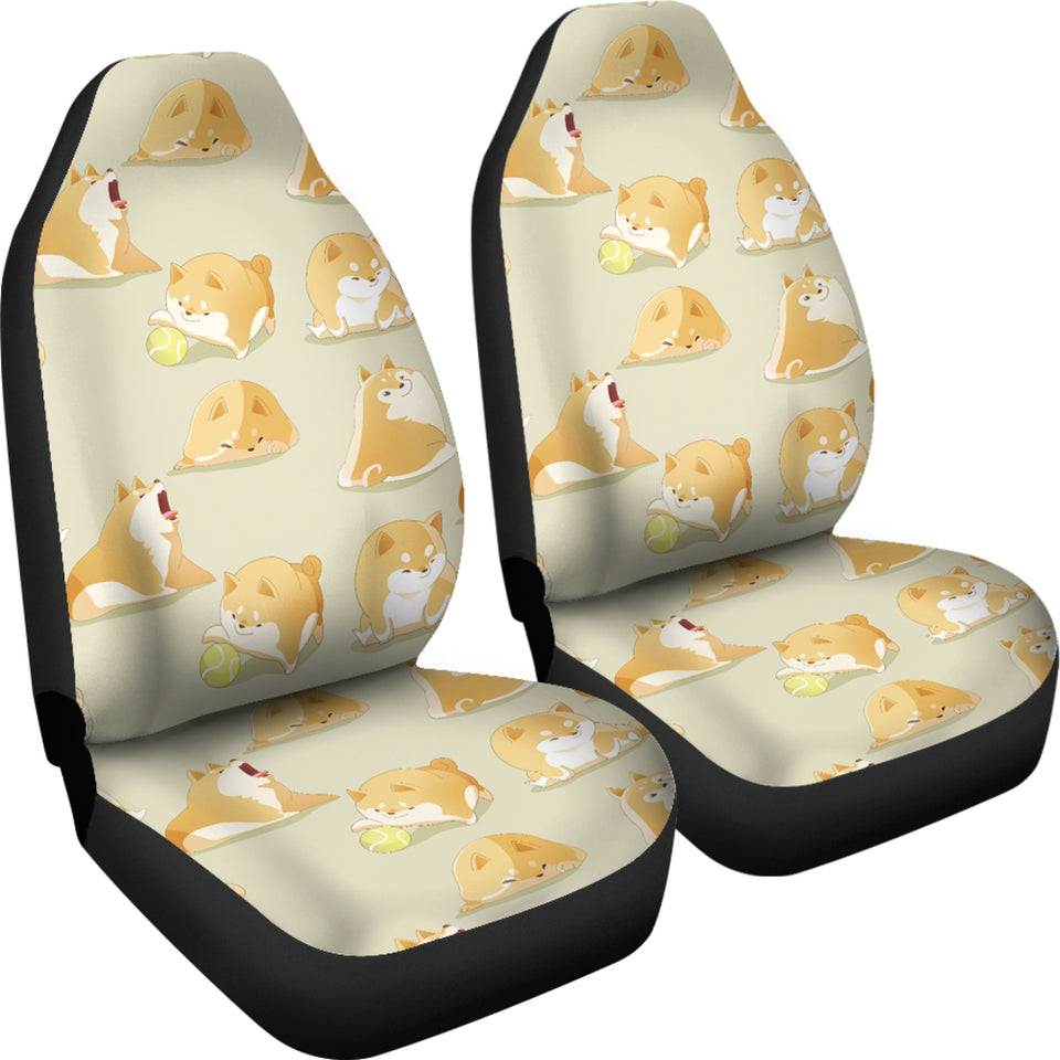 Cute Fat Shiba Inu Dog Pattern  Universal Fit Car Seat Covers