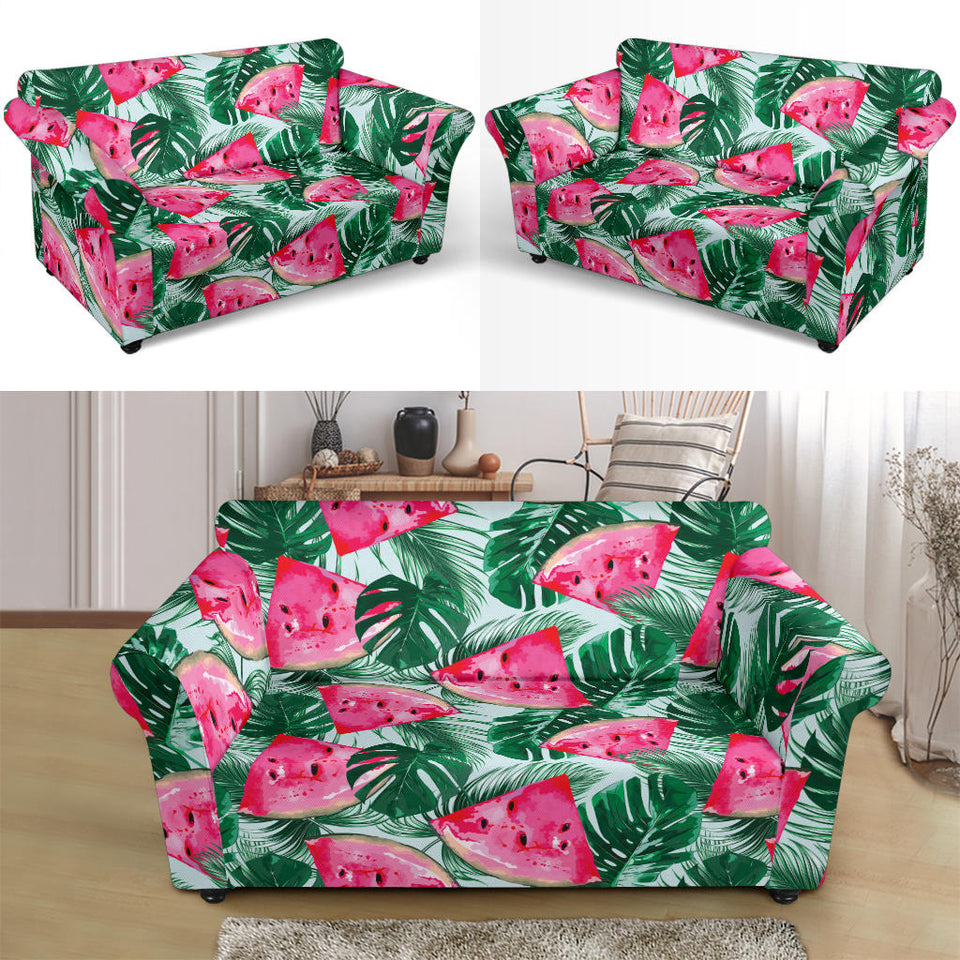 Watermelons Tropical Palm Leaves Pattern Loveseat Couch Slipcover