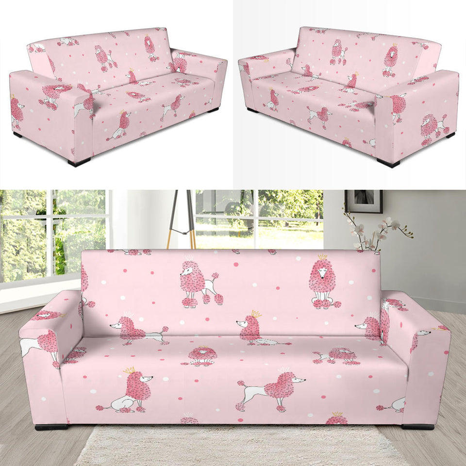 Poodle Dog Pink Color Theme Sofa Slipcover