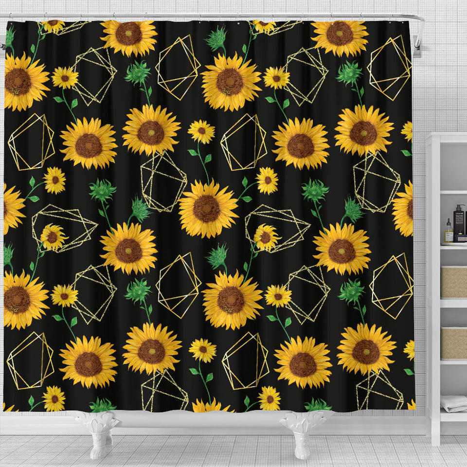 Sunflower Golden Polygonal Shapes Shower Curtain Fulfilled In US