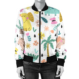 Cute Elephants Palm Tree Flower Butterfly Pattern Women'S Bomber Jacket