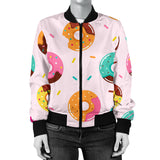 Donut Pattern Glaze Pink Background Women'S Bomber Jacket