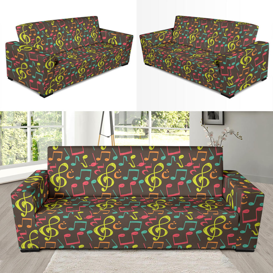 Music Notes Pattern Print Design 05 Sofa Slipcover