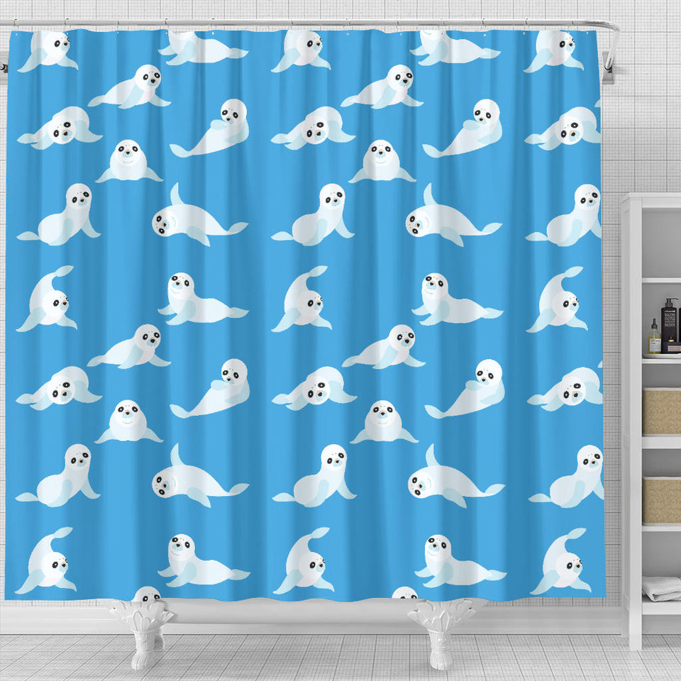 Cute Sea Lion Seal Pattern Background Shower Curtain Fulfilled In US