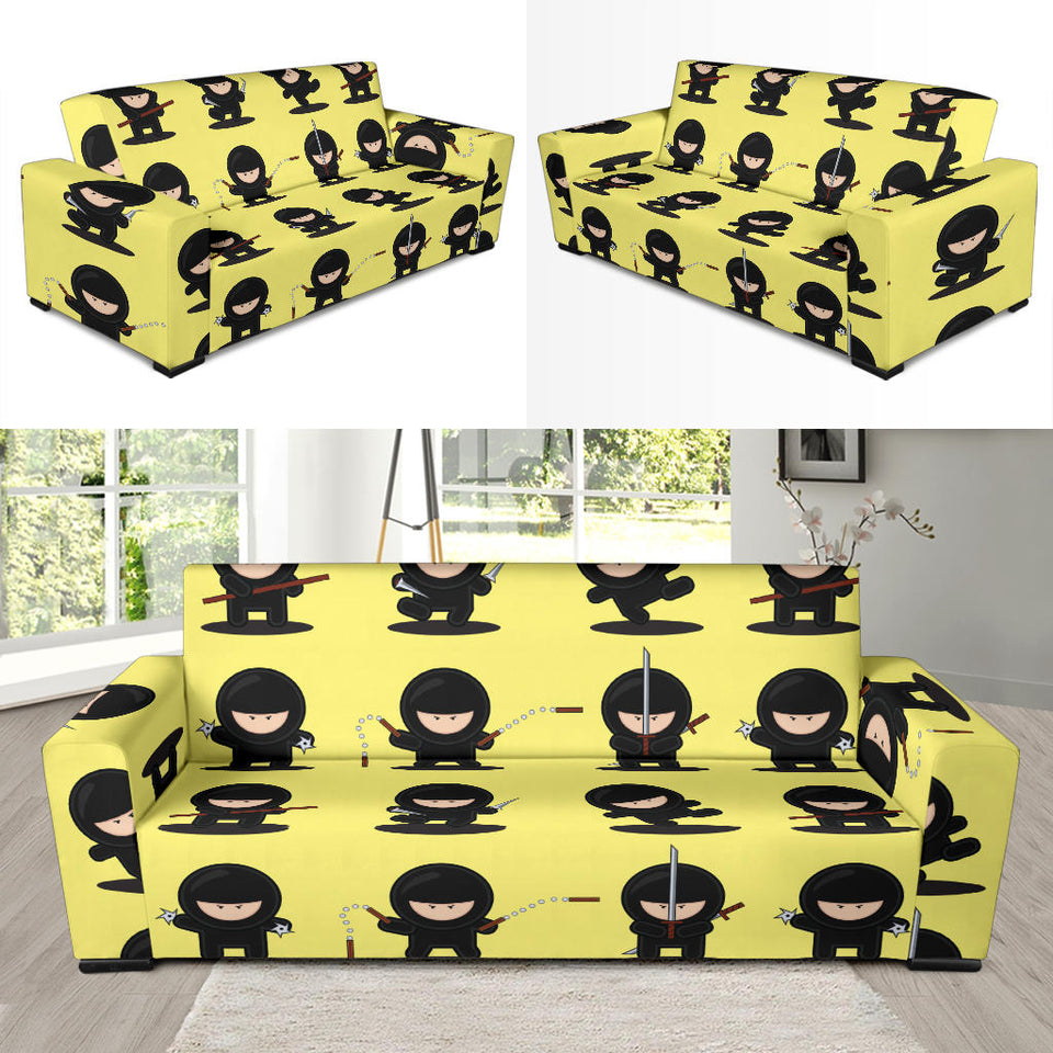 Cute Ninja Yellow Background Sofa Slipcover
