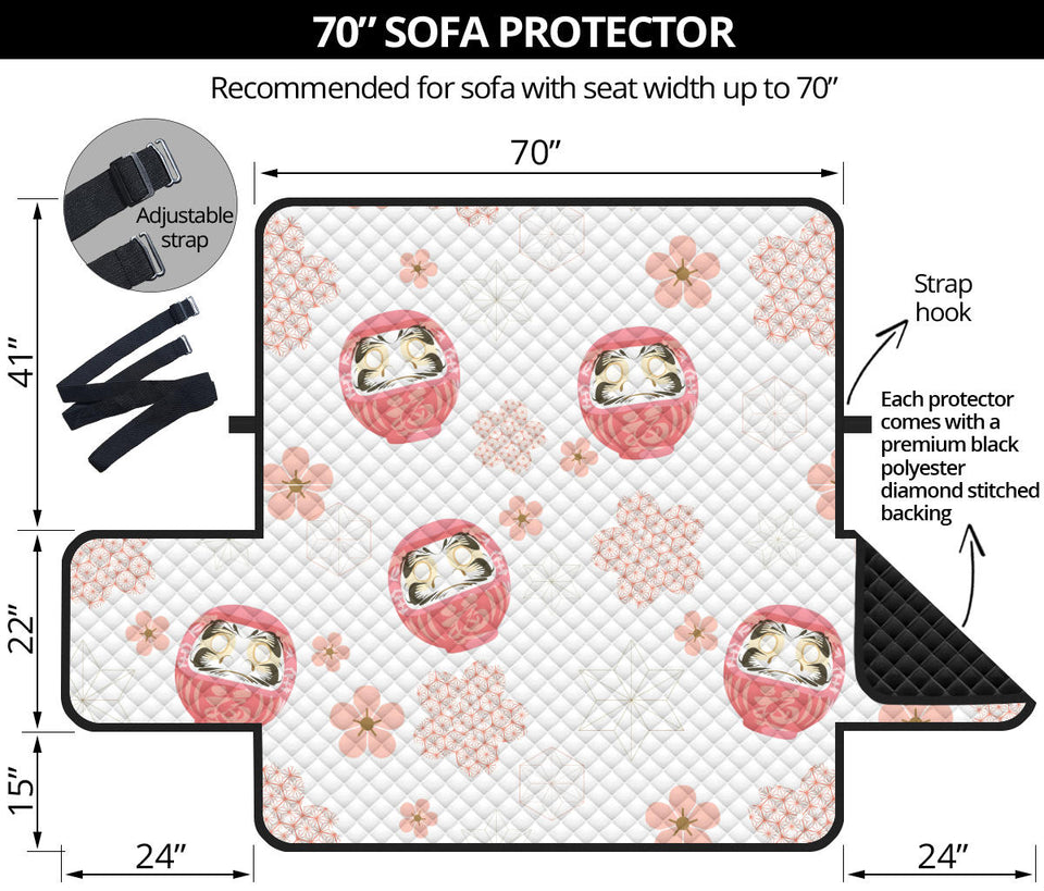 Daruma japanese wooden doll cherry blossom flower pattern Sofa Cover Protector