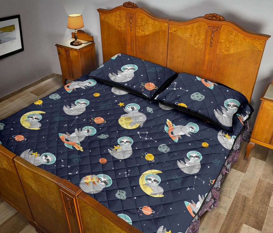 Cute sloth astronaut star planet rocket pattern Quilt Bed Set