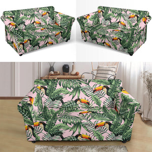 Toucan Tropical Green Jungle Palm Pattern Loveseat Couch Slipcover