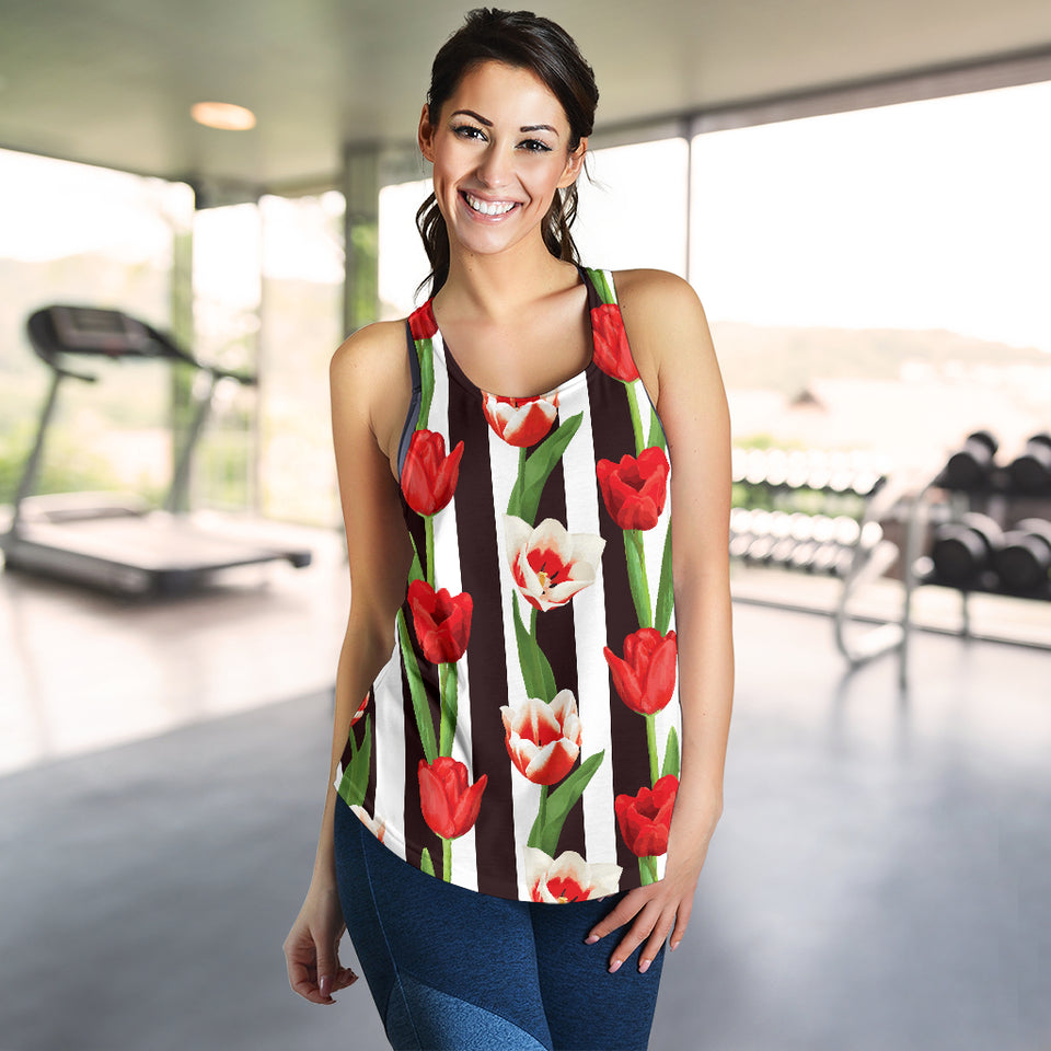 red and white tulips pattern Women Racerback Tank Top
