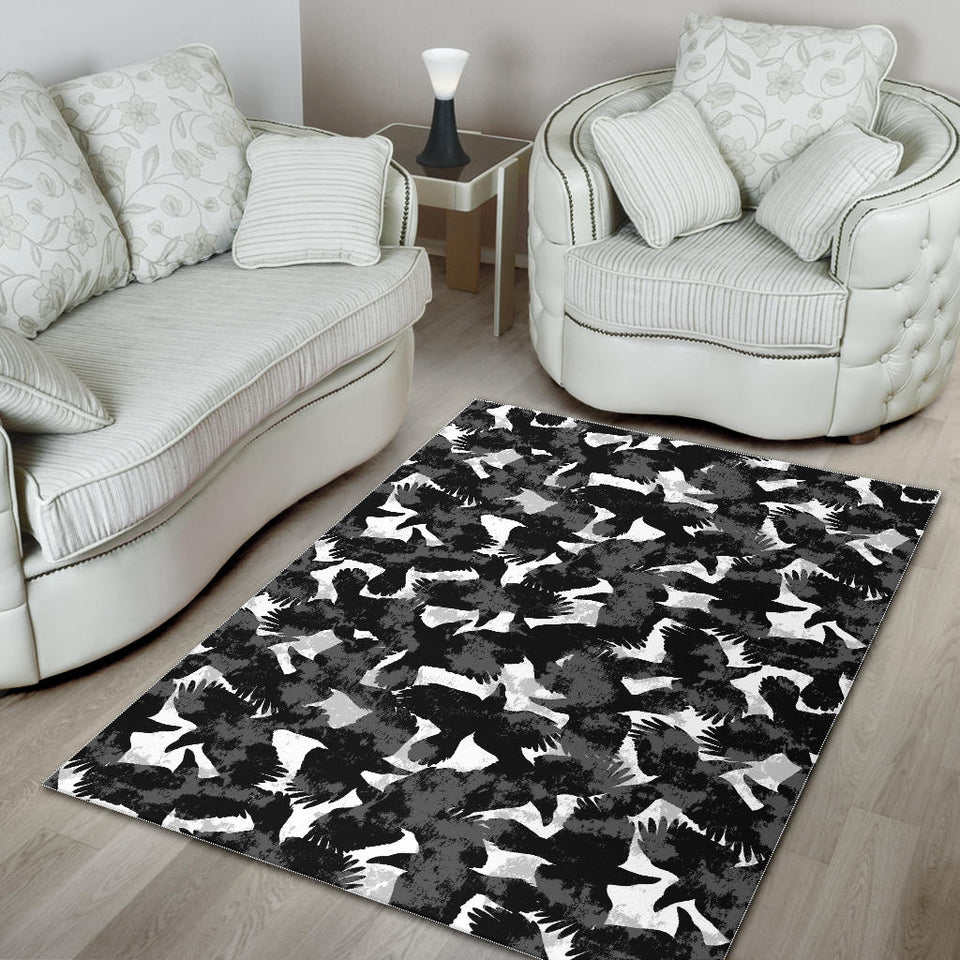 Crow Illustration Pattern Area Rug
