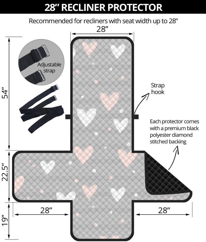 Heart pattern gray background Recliner Cover Protector
