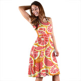 Tropical Grapefruit Pattern Sleeveless Midi Dress