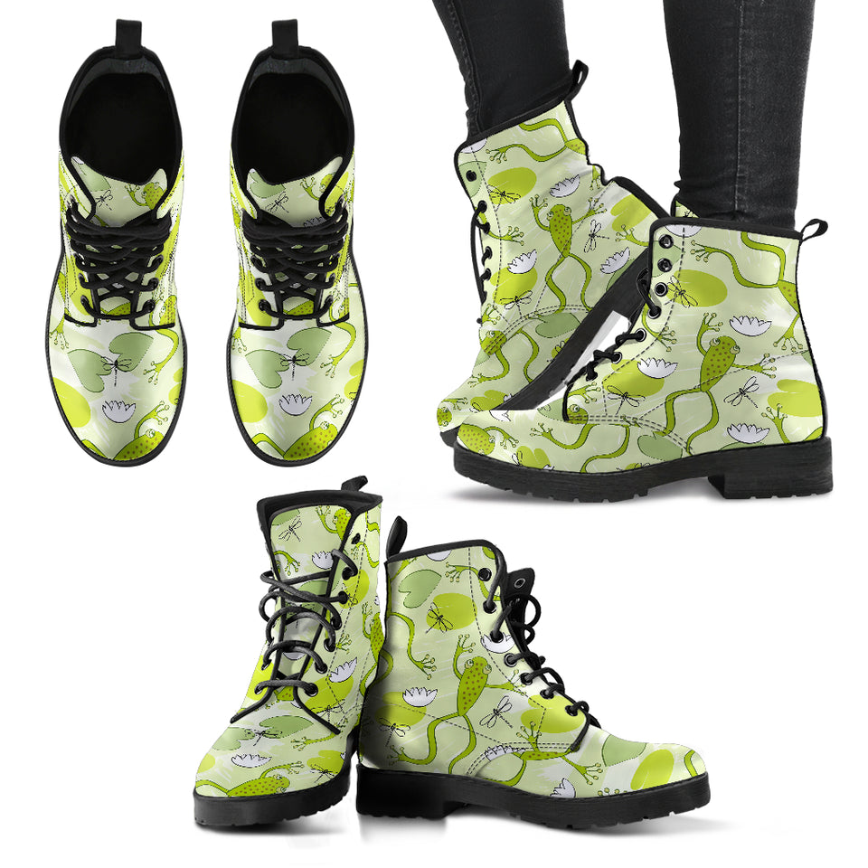 Cute Frog Dragonfly Pattern Leather Boots
