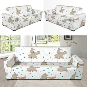 Cute Rhino Pattern Background Sofa Slipcover