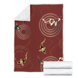 Koi Fish Carp Fish Red Background Premium Blanket