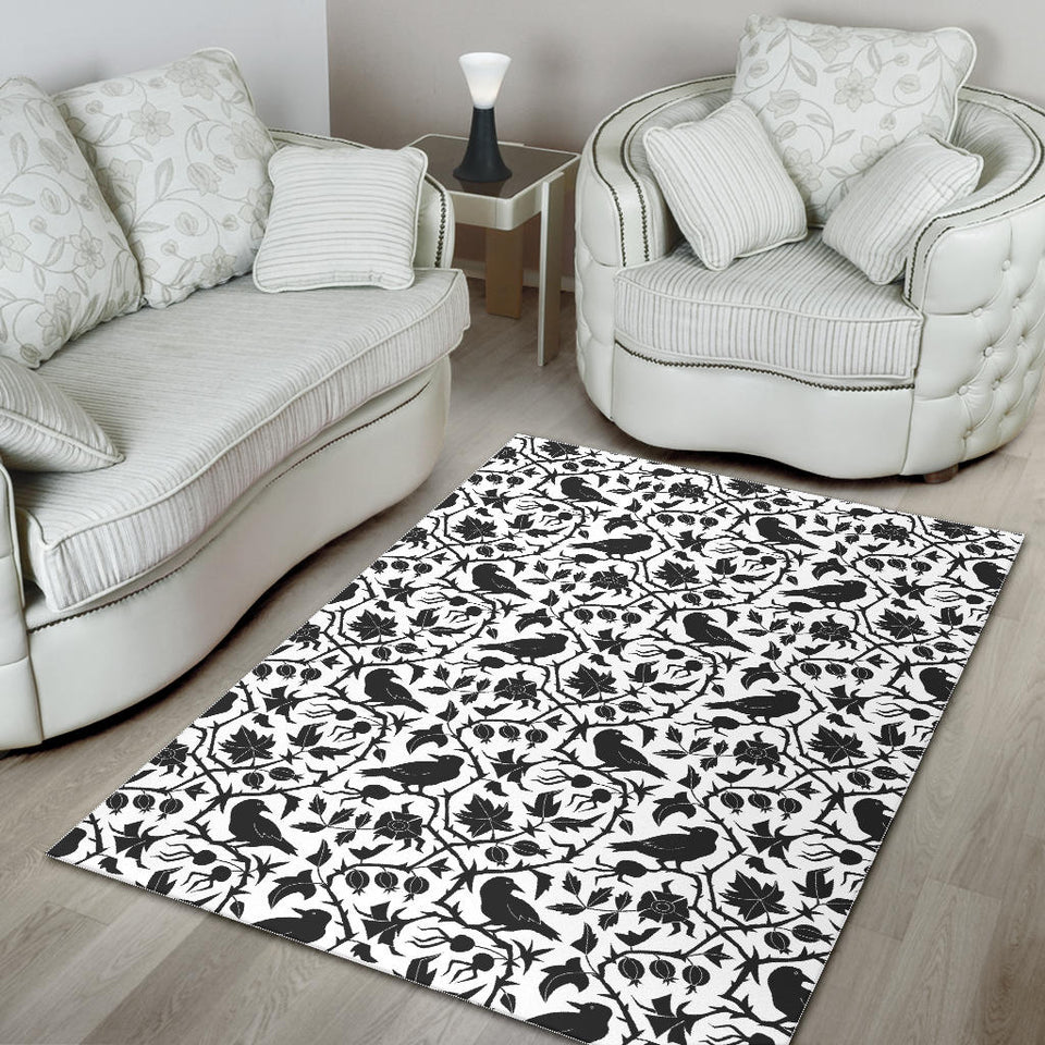 Crow Dark Floral Pattern Area Rug