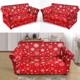 Snowflake Pattern Red Background Loveseat Couch Slipcover