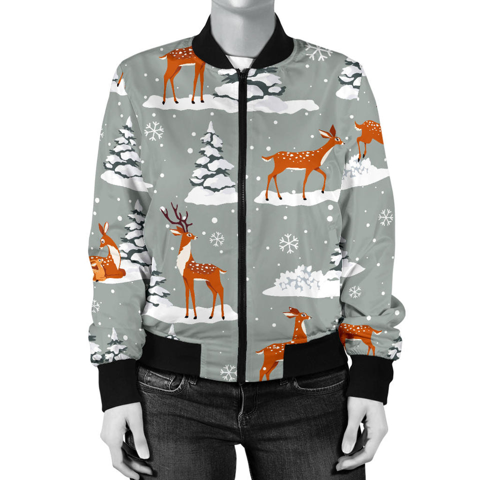 Beautiful Deers Winter Christmas Women'S Bomber Jacket