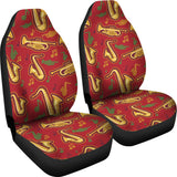 Saxophone Cornet Pattern Red Background  Universal Fit Car Seat Covers