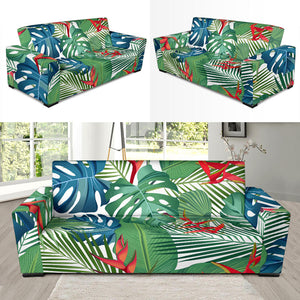 Heliconia Palm And Monstera  Leaves Pattern Sofa Slipcover