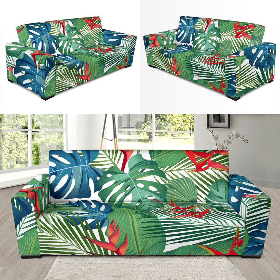 Heliconia Palm And Monstera  Leaves Pattern Sofa Slipcover