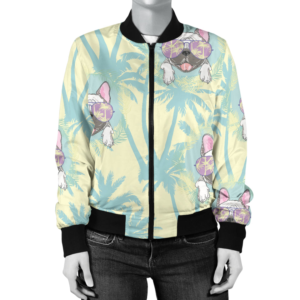 French Bulldog Hawaii Blackground Women'S Bomber Jacket