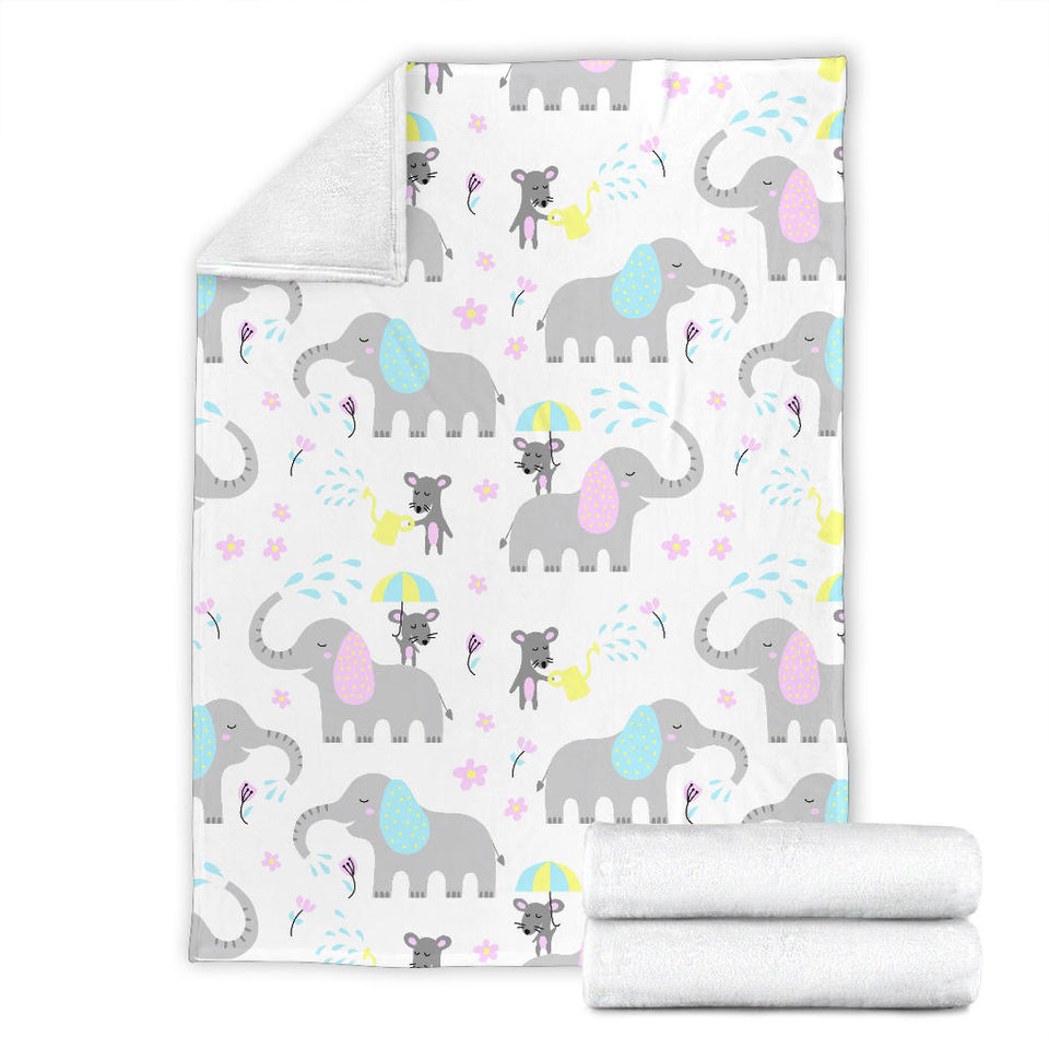 Cute Elephant Mouse Pattern Premium Blanket