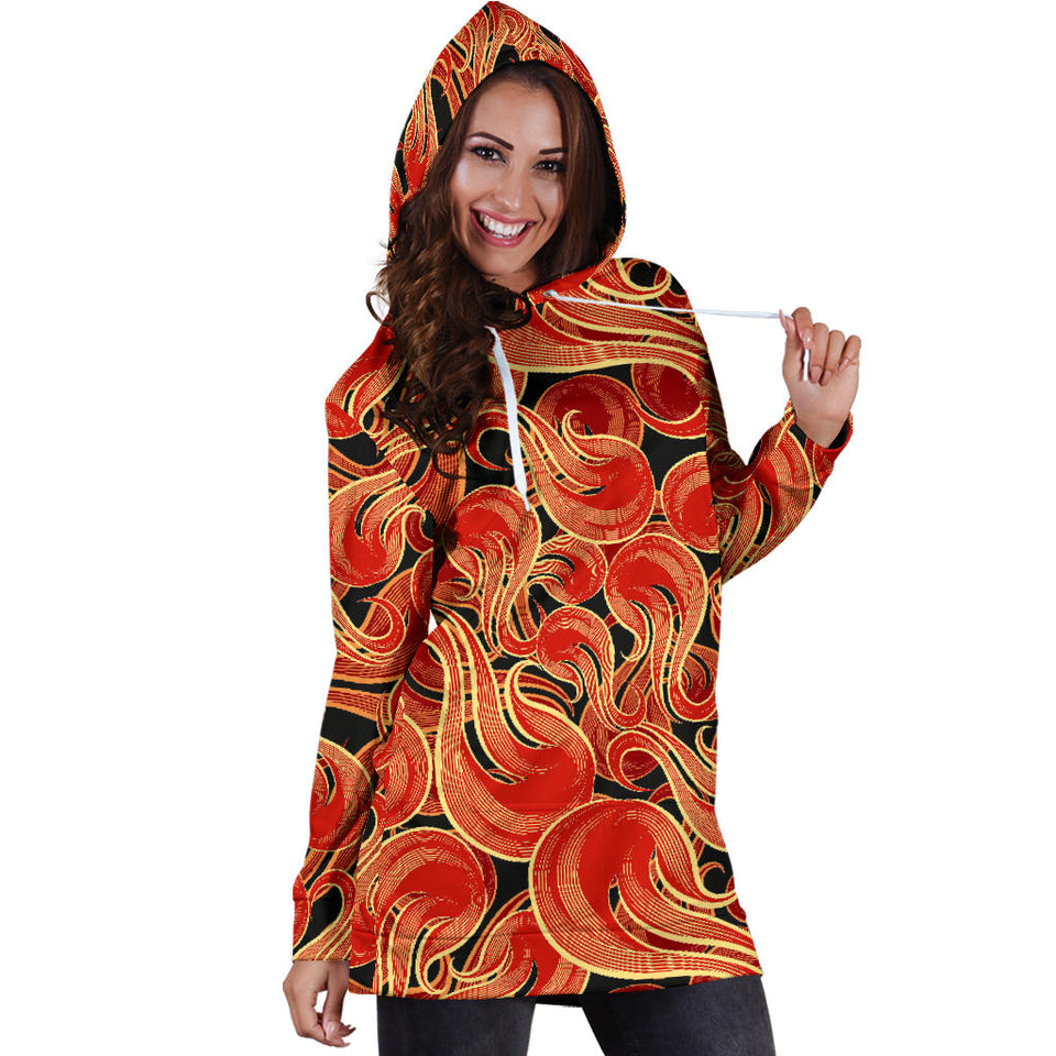 Fire Flame Pattern Women'S Hoodie Dress