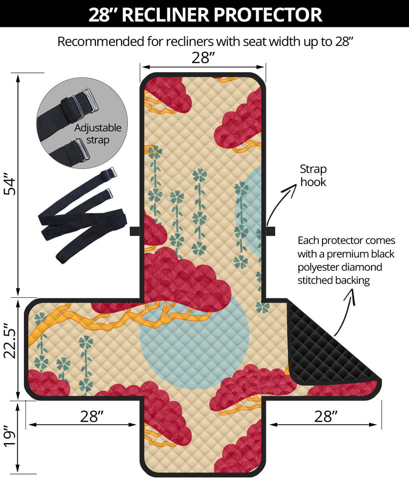 Red Bonsai gray sun japanese pattern Recliner Cover Protector