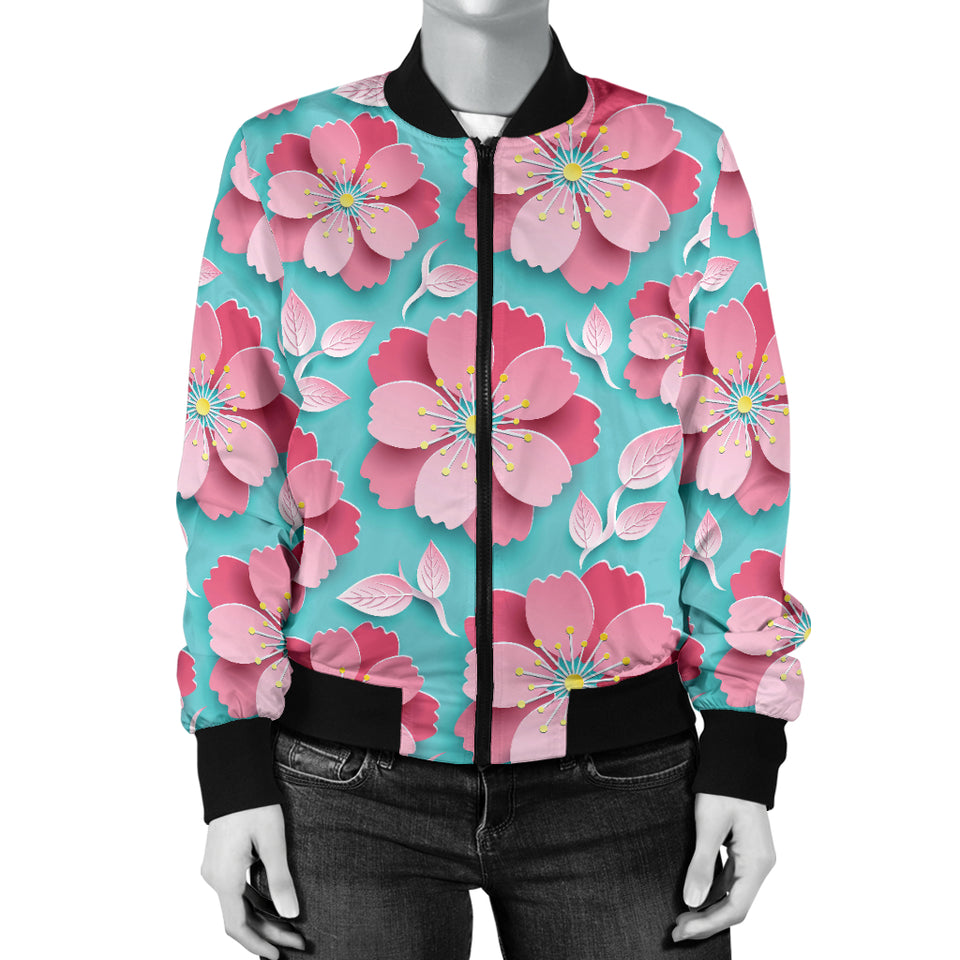 3D Sakura Cherry Blossom Pattern Women'S Bomber Jacket