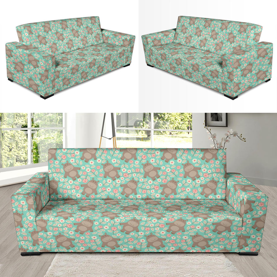 Hippopotamus Pattern Print Design 02 Sofa Slipcover