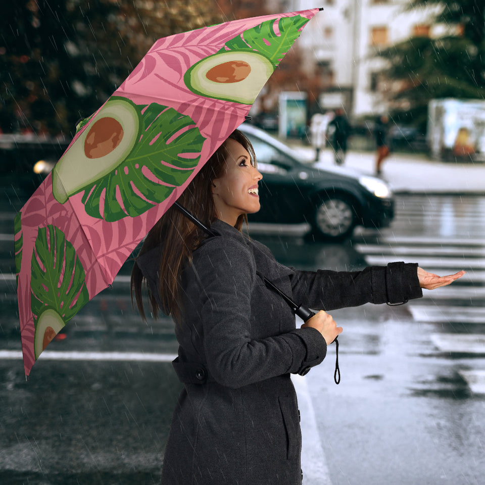 Avocado Slices Leaves Pink Back Ground Umbrella