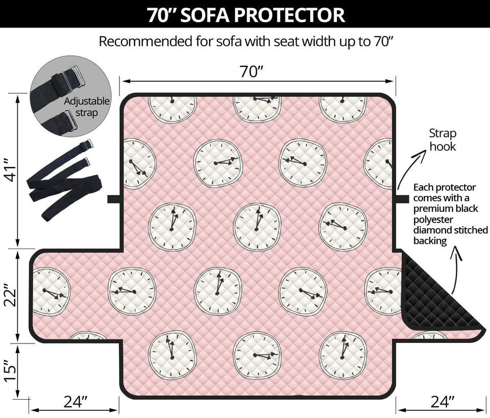 Clock pattern pink blackground Sofa Cover Protector