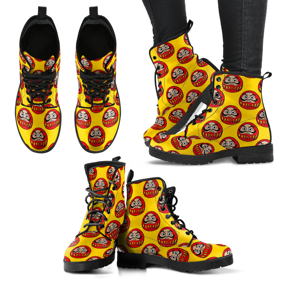 Daruma Japanese Wooden Doll Yellow Background Leather Boots