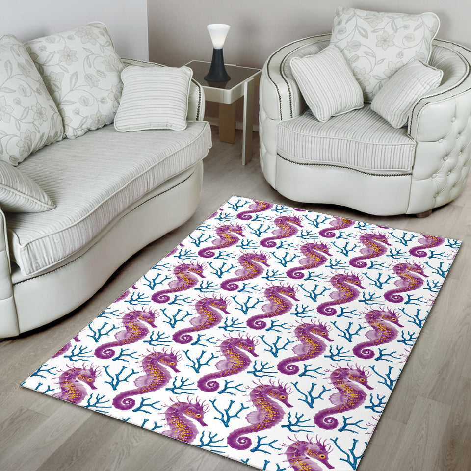 Purple Seahorse Blue Coral Pattern Area Rug