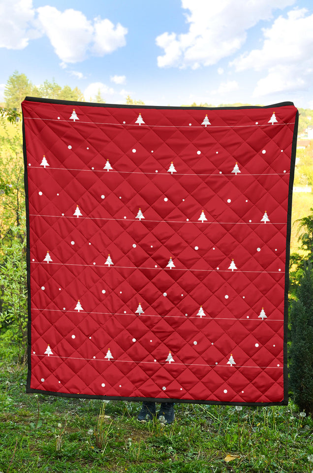 Christmas Tree Star Snow Red Background Premium Quilt