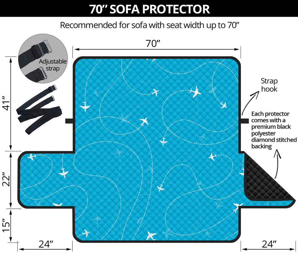 Airplane destinations blue background Sofa Cover Protector