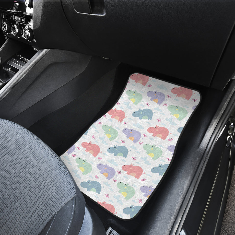 Hippopotamus Pattern Print Design 03 Front and Back Car Mats