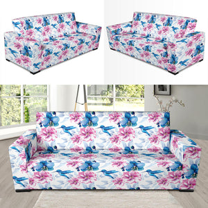 Hummingbird Pattern Print Design 02 Sofa Slipcover